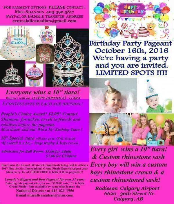 2016 BIRTHDAY PAGEANT - ALBERTA - MISS ALL CANADIAN PAGEANTS