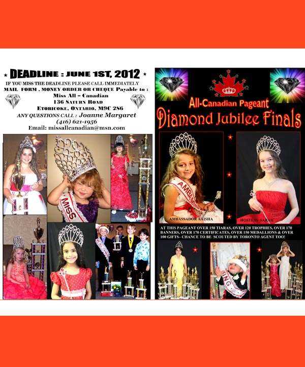 DIAMOND JUBILEE PAGEANT - SAT. JUNE 23RD and SUN. JUNE 24TH, 2012 - BARRIE, ONTARIO